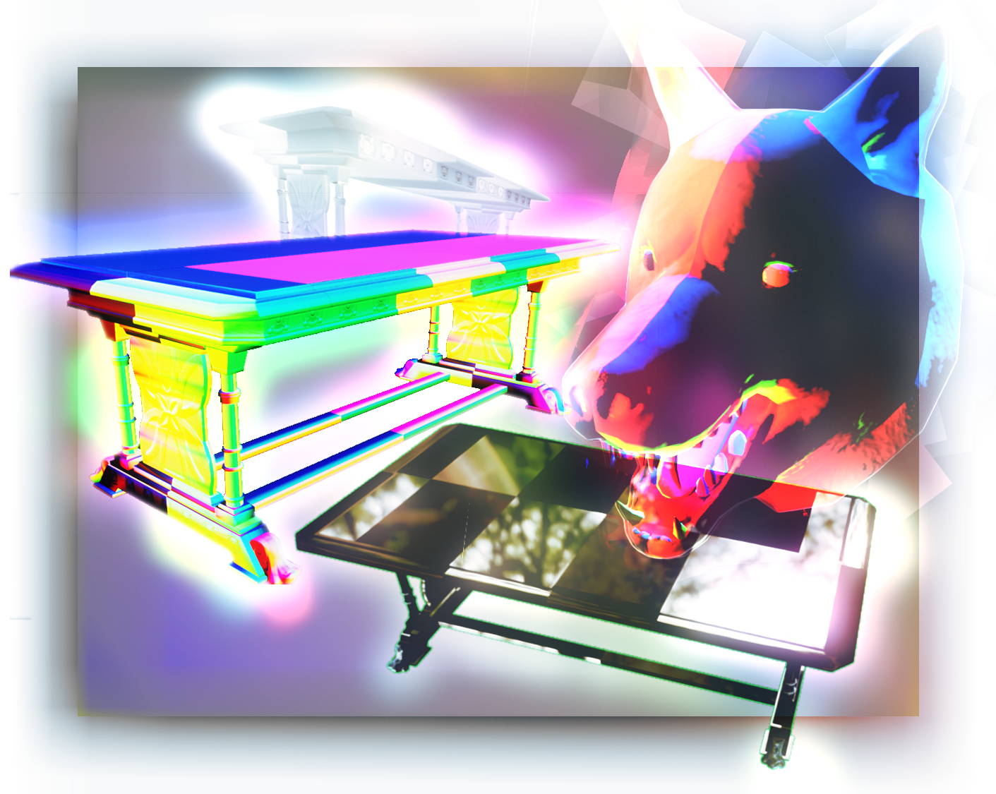 A collage of images of assets with very badly behaved normals.